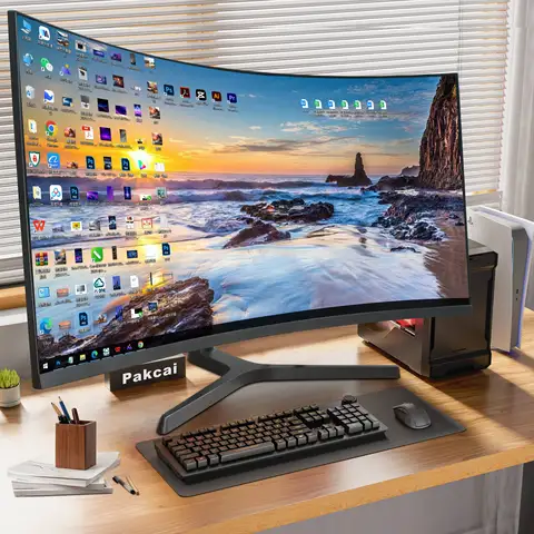 PAKCAI 34-Inch 1500R Curved Gaming Monitor – 1920 × 1080 Full HD Resolution, 165Hz Refresh Rate, IPS Panel, 4ms Response Time, 99% sRGB, DisplayPort
