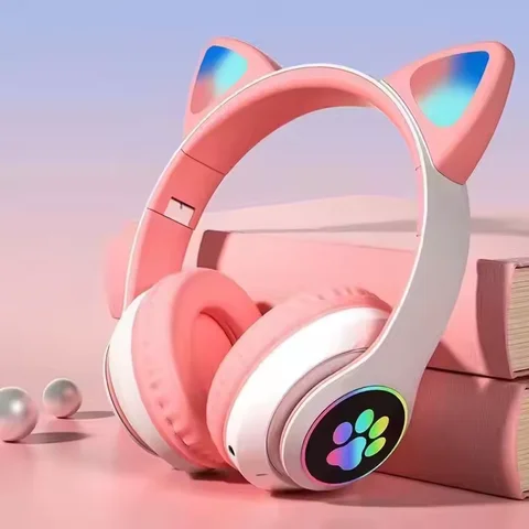 Generic Luminous Cat Ear Wireless Bluetooth 5.3 Headphones – LED Lighting, IPX4 Water Resistance, 5–10 Hours Battery Life, Digital Battery Display
